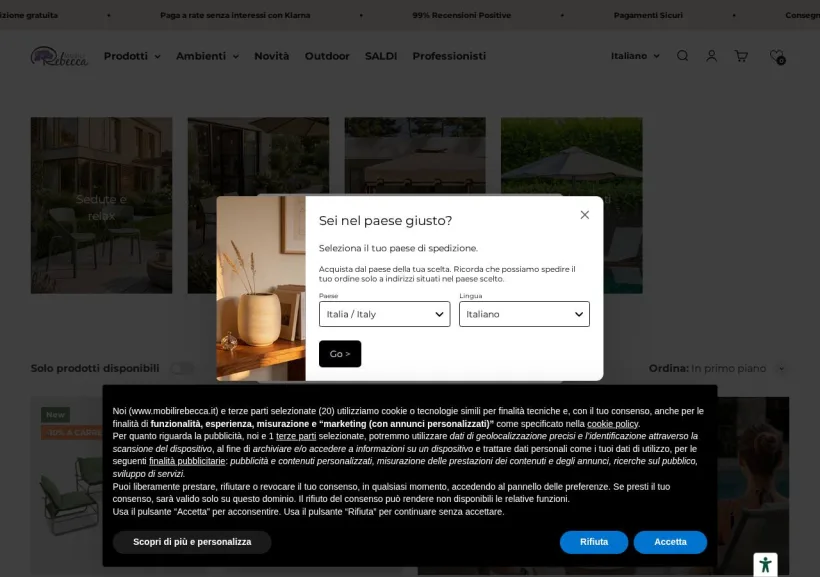 Schermata della pagina offerta di Mobili Rebecca