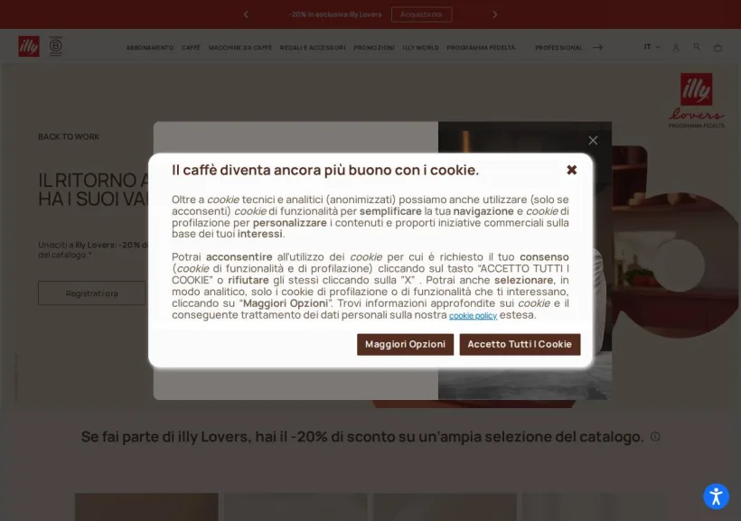 Schermata della pagina offerta di Illy