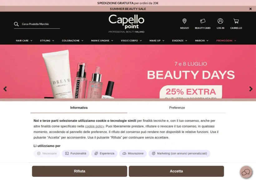 Schermata della pagina offerta di Capellopoint 