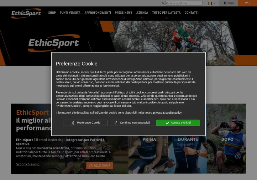 Schermata della pagina offerta di EthicSport