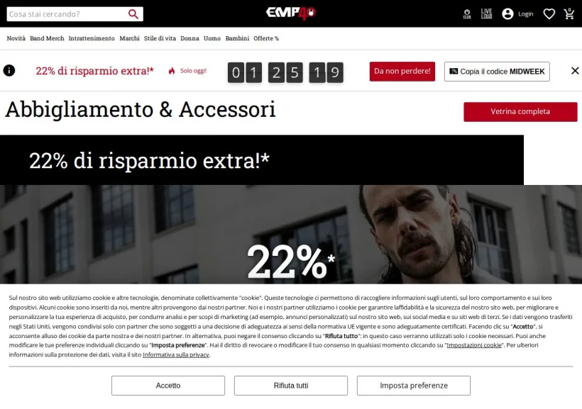 Schermata della pagina offerta di EMP Italia