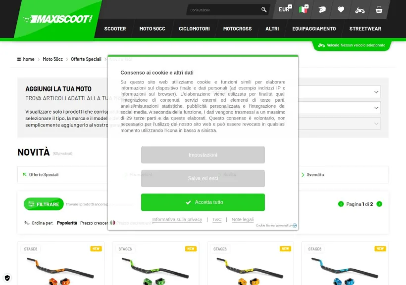 Schermata della pagina offerta di Maxiscoot