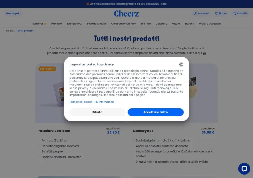 Schermata della pagina offerta di Cheerz