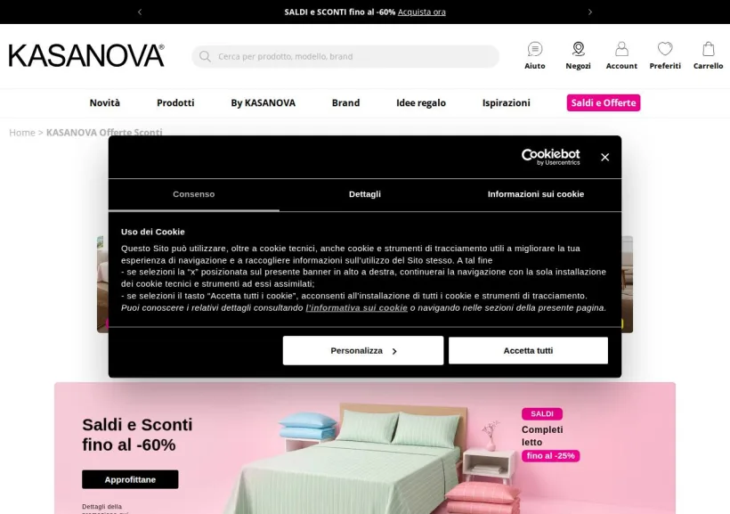 Schermata della pagina offerta di Kasanova