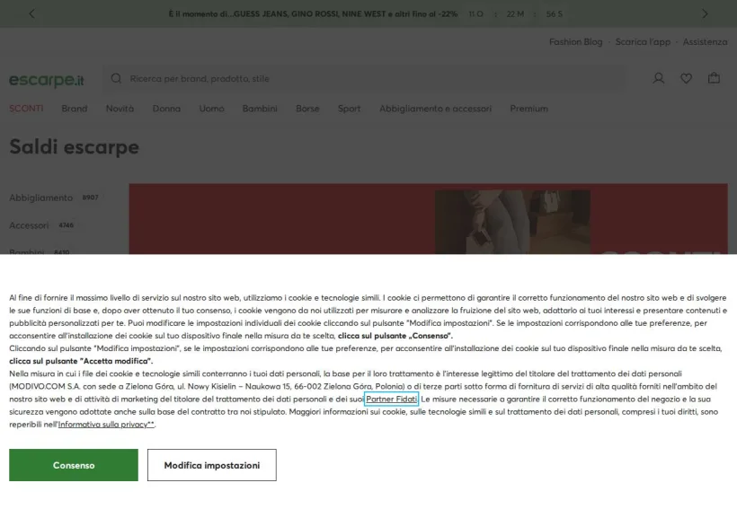 Schermata della pagina offerta di Escarpe.it