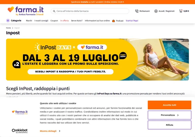 Schermata della pagina offerta di Antica Farmacia Orlandi