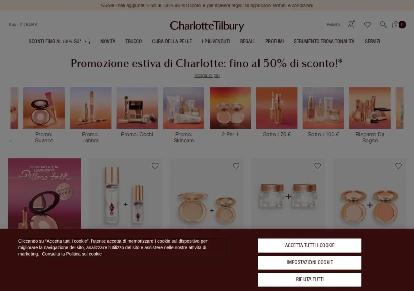Schermata della pagina offerta di Charlotte Tilbury