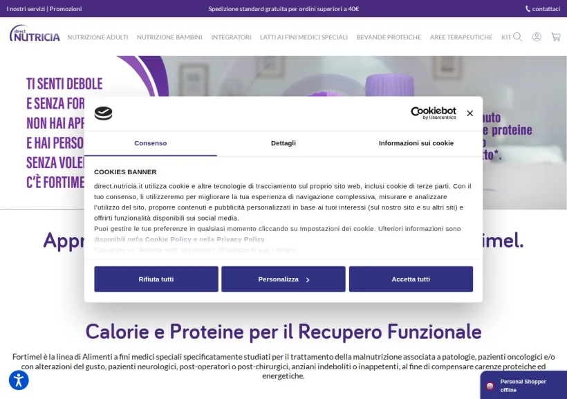 Schermata della pagina offerta di Nutricia