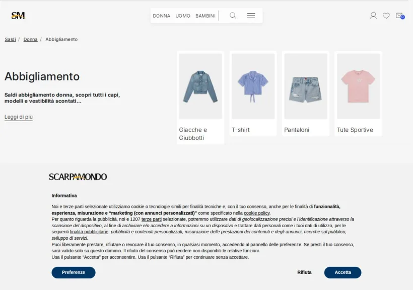 Schermata della pagina offerta di Scarpamondo