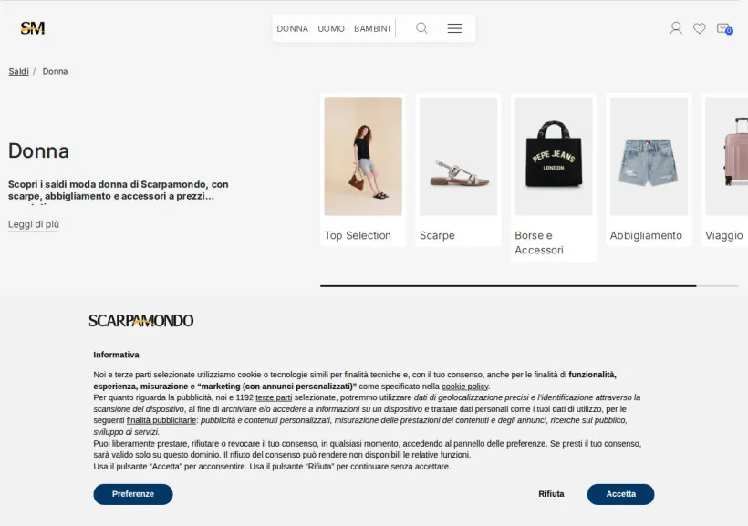 Schermata della pagina offerta di Scarpamondo