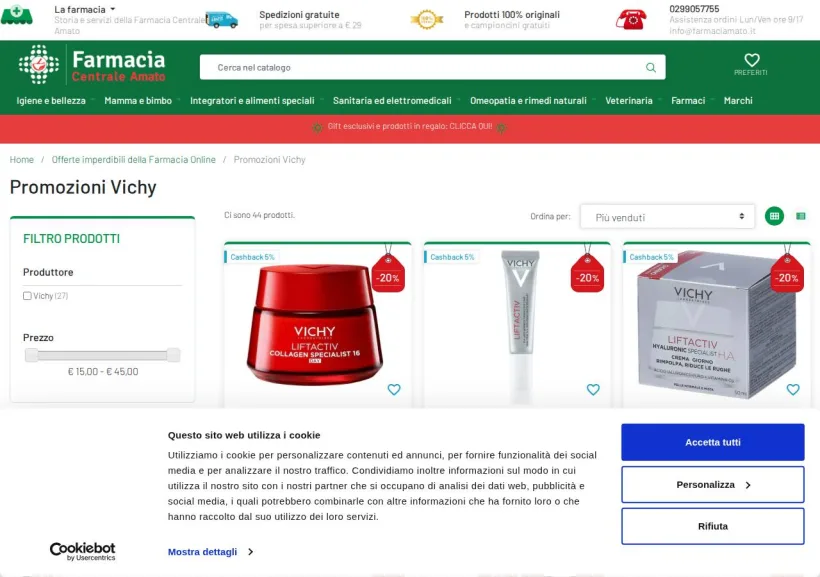Schermata della pagina offerta di Farmacia Amato