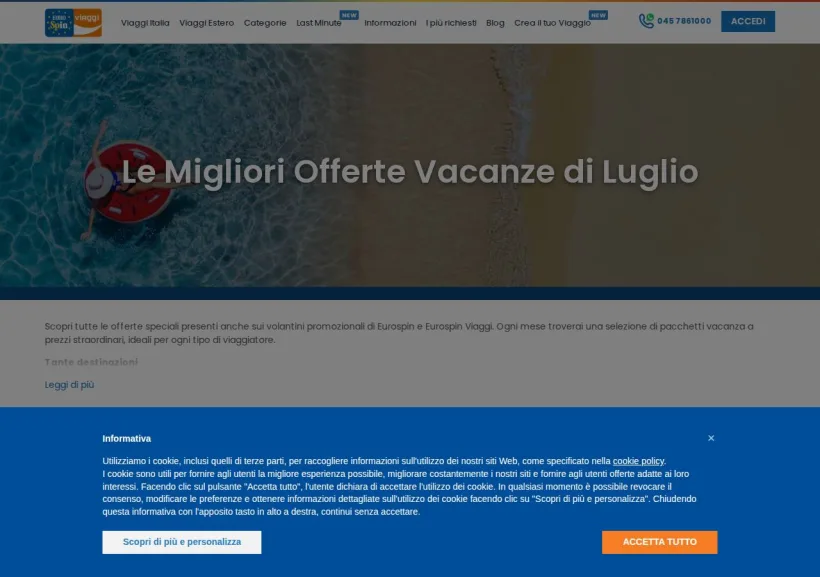 Schermata della pagina offerta di Eurospin Viaggi