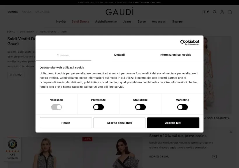 Schermata della pagina offerta di Gaudì