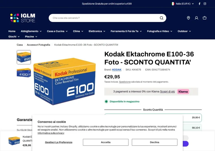 Schermata della pagina offerta di IGLM Store