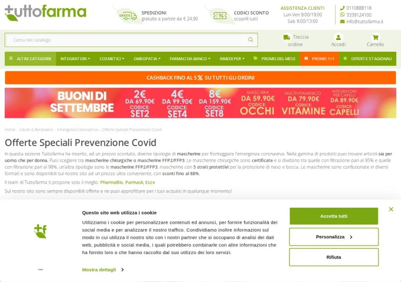 Schermata della pagina offerta di Tuttofarma