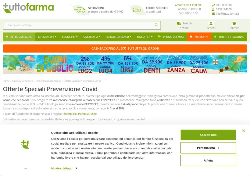 Schermata della pagina offerta di Tuttofarma