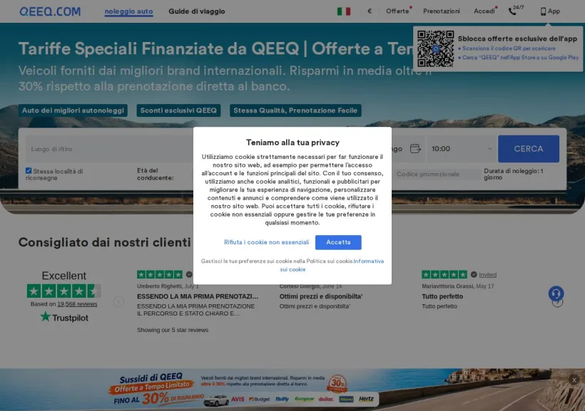 Schermata della pagina offerta di Qeeq