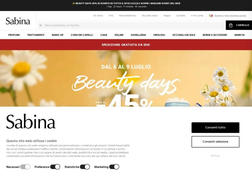 Schermata della pagina offerta di Sabina