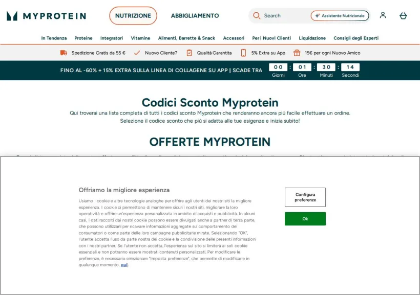 Schermata della pagina offerta di MyProtein