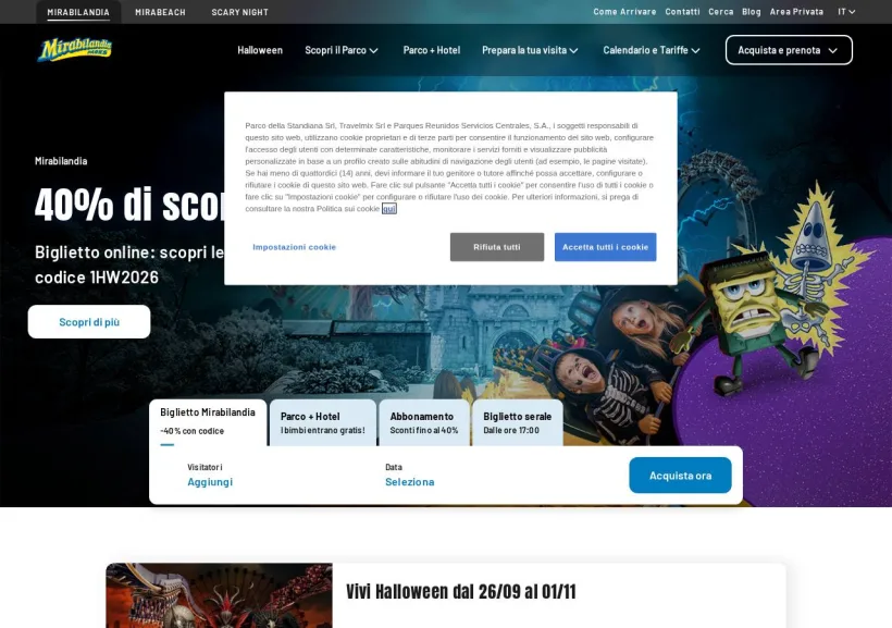 Schermata della pagina offerta di Mirabilandia
