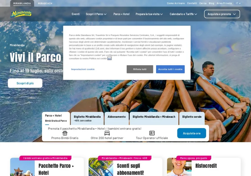 Schermata della pagina offerta di Mirabilandia