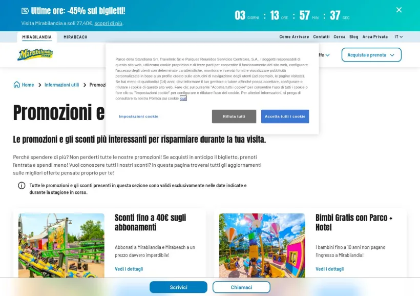Schermata della pagina offerta di Mirabilandia