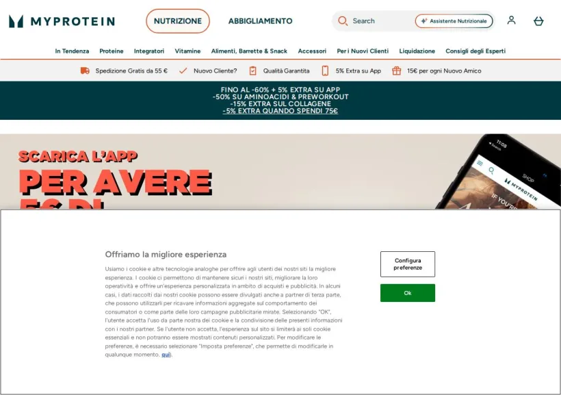 Schermata della pagina offerta di MyProtein