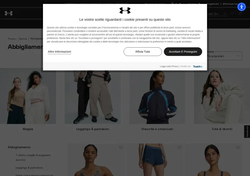 Schermata della pagina offerta di Under Armour