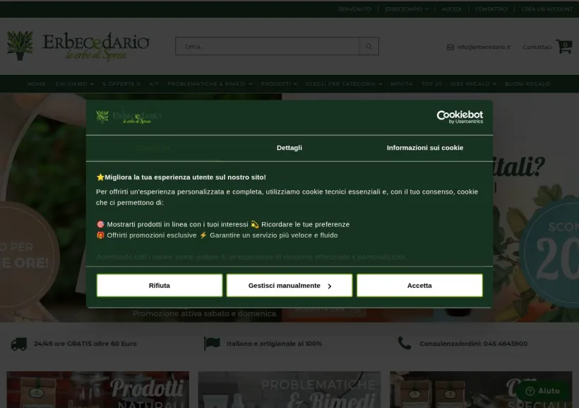 Schermata della pagina offerta di Erbecedario