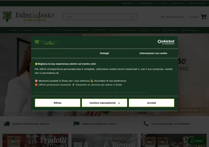 Schermata della pagina offerta di Erbecedario