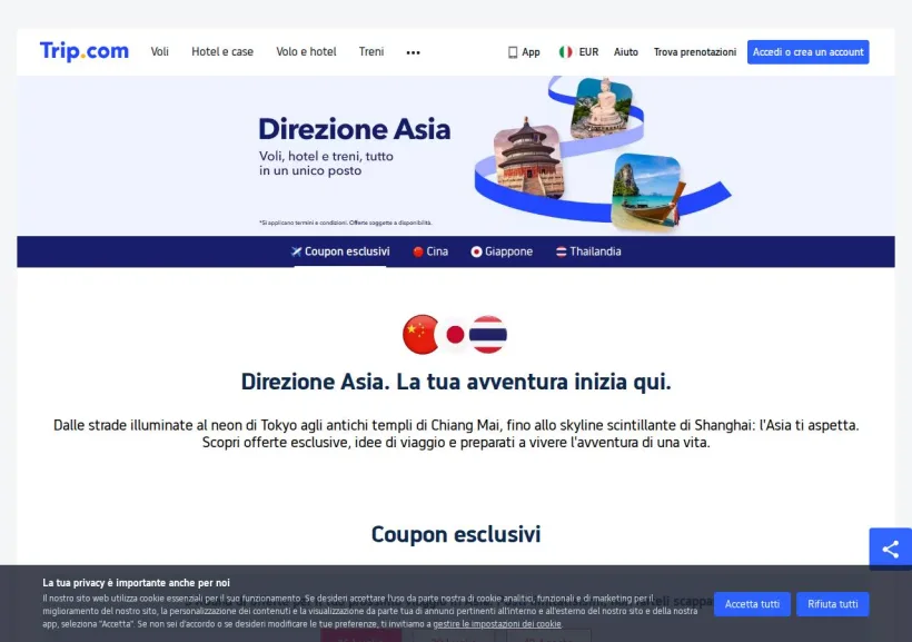 Schermata della pagina offerta di Trip.com