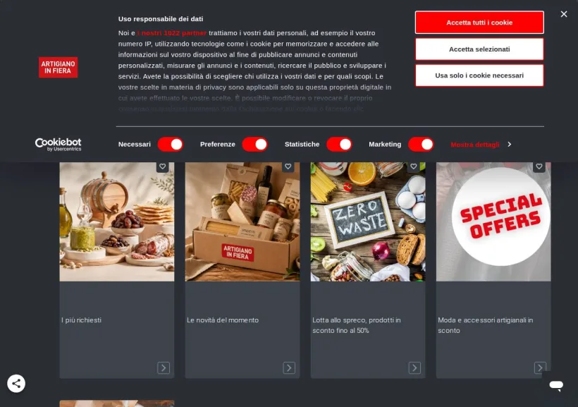 Schermata della pagina offerta di  Artigianoinfiera