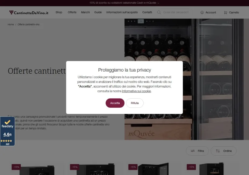 Schermata della pagina offerta di CantinetteDaVino.it