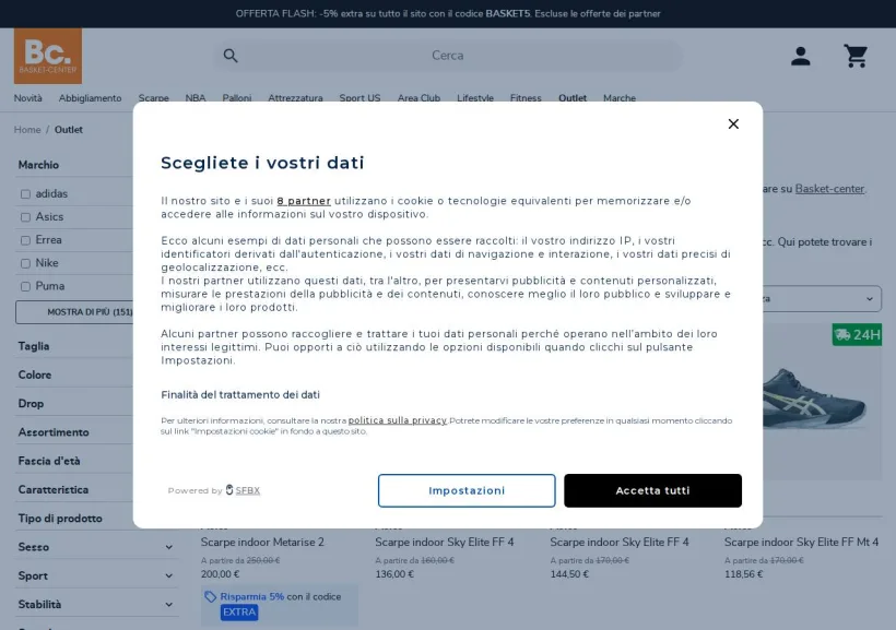 Schermata della pagina offerta di Basket-Center