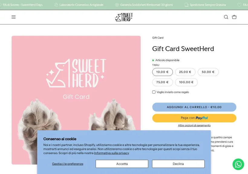 Schermata della pagina offerta di SweetHerd
