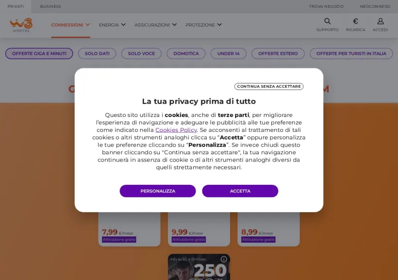 Schermata della pagina offerta di WIND Mobile