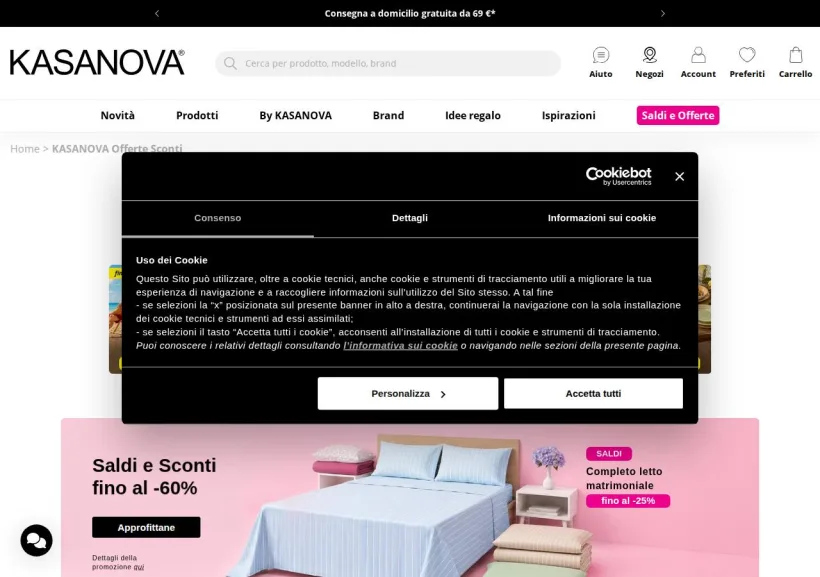 Schermata della pagina offerta di Kasanova