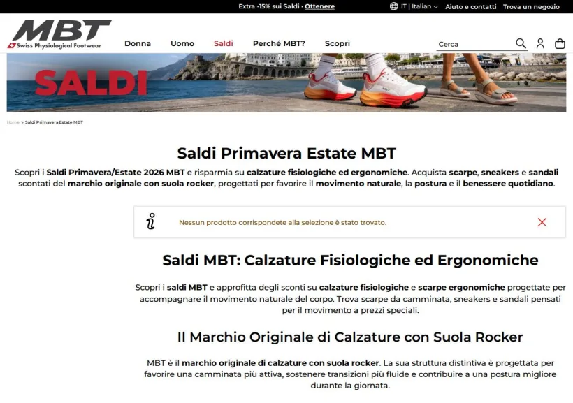 Schermata della pagina offerta di MBT