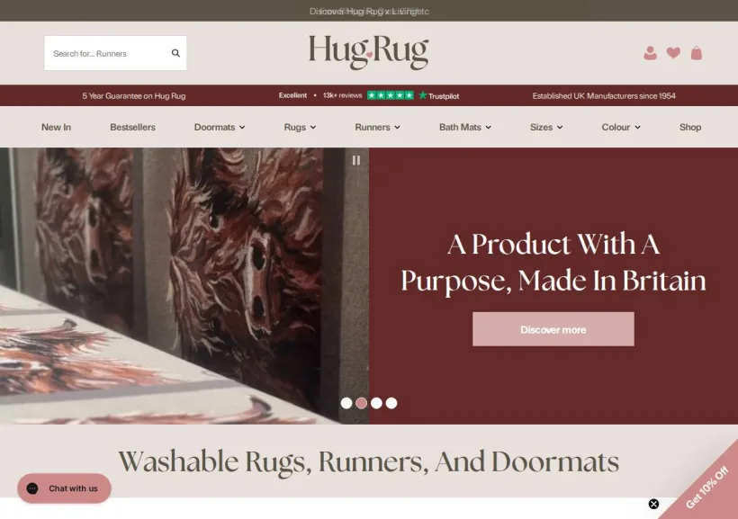 Schermata della pagina offerta di Hugrug.co.uk