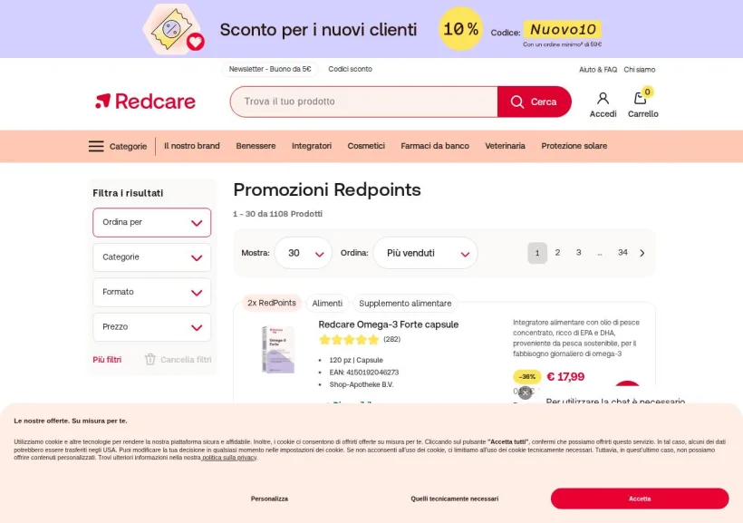 Schermata della pagina offerta di Shop Farmacia