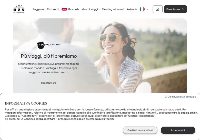 Schermata della pagina offerta di Una Hotels & Resorts