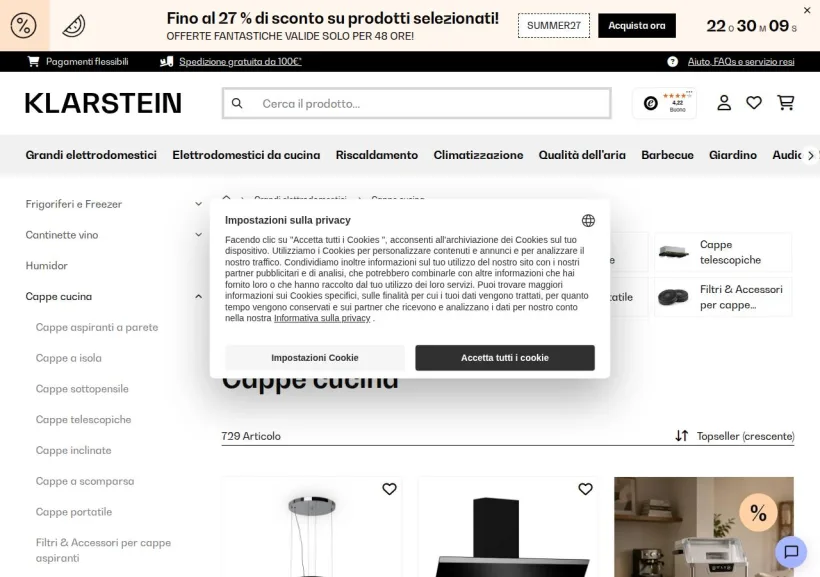 Schermata della pagina offerta di Klarstein
