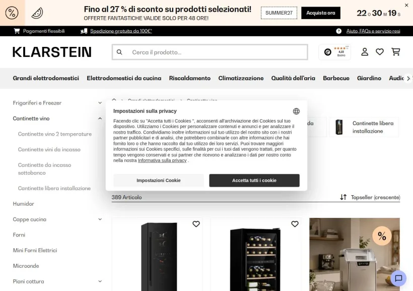 Schermata della pagina offerta di Klarstein