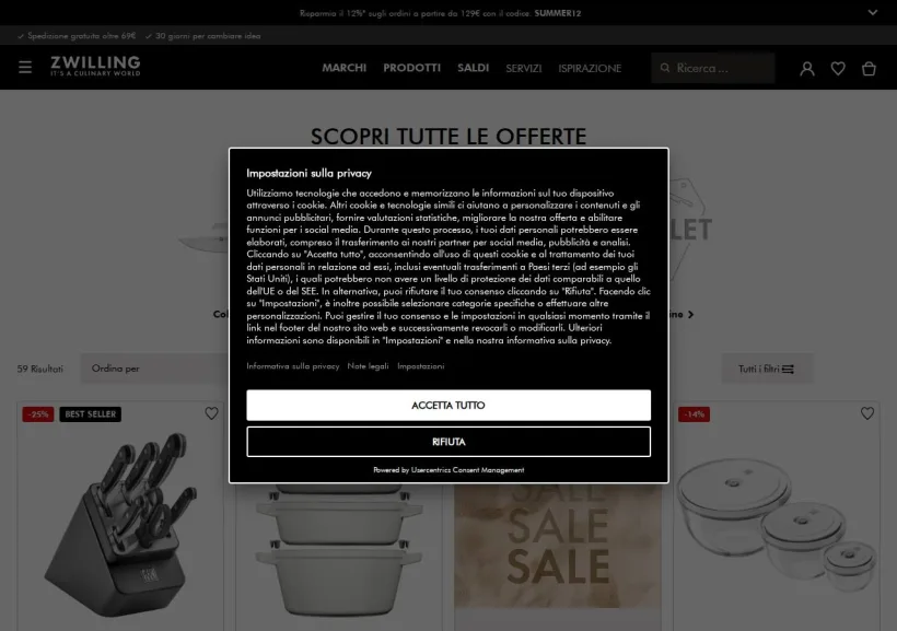 Schermata della pagina offerta di Zwilling