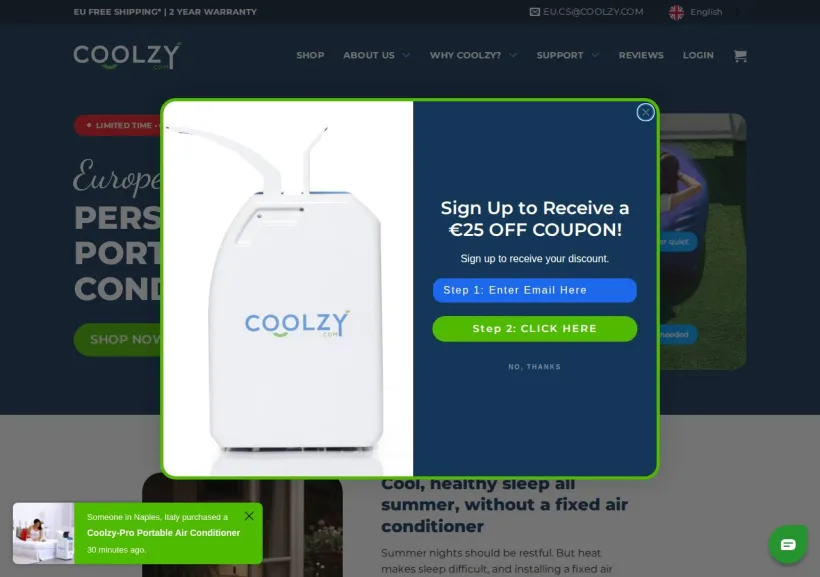 Schermata della pagina offerta di Coolzy.com