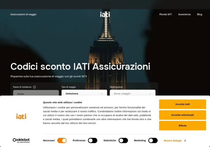 Schermata della pagina offerta di IATI