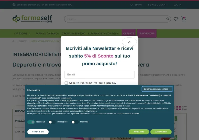 Schermata della pagina offerta di Farmaself