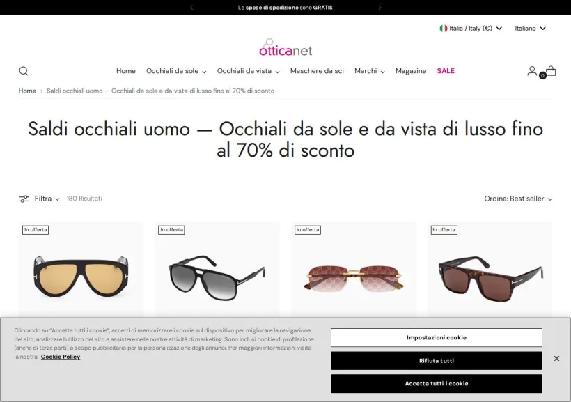 Schermata della pagina offerta di Otticanet