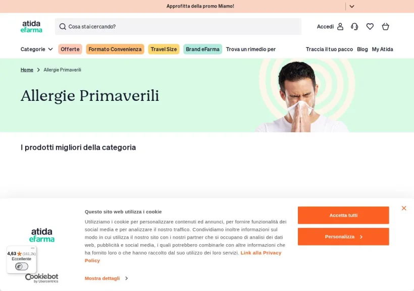 Schermata della pagina offerta di eFarma