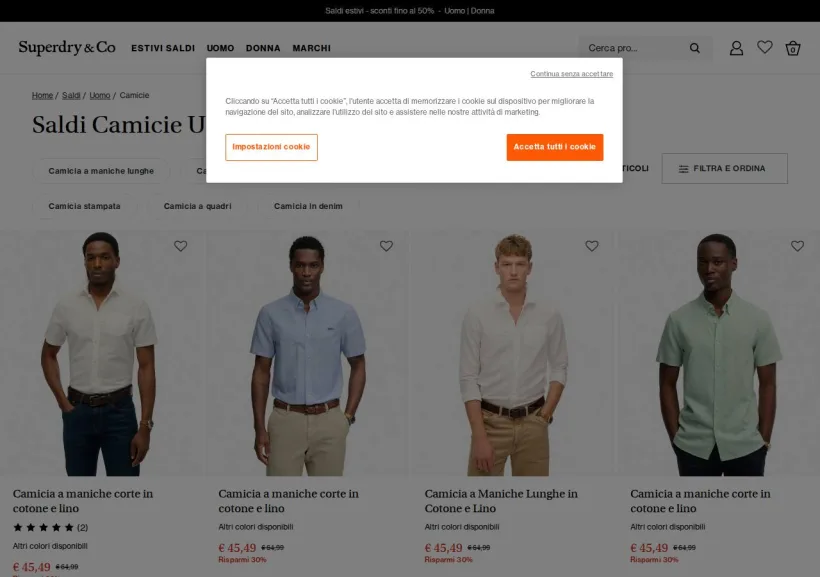 Schermata della pagina offerta di Superdry